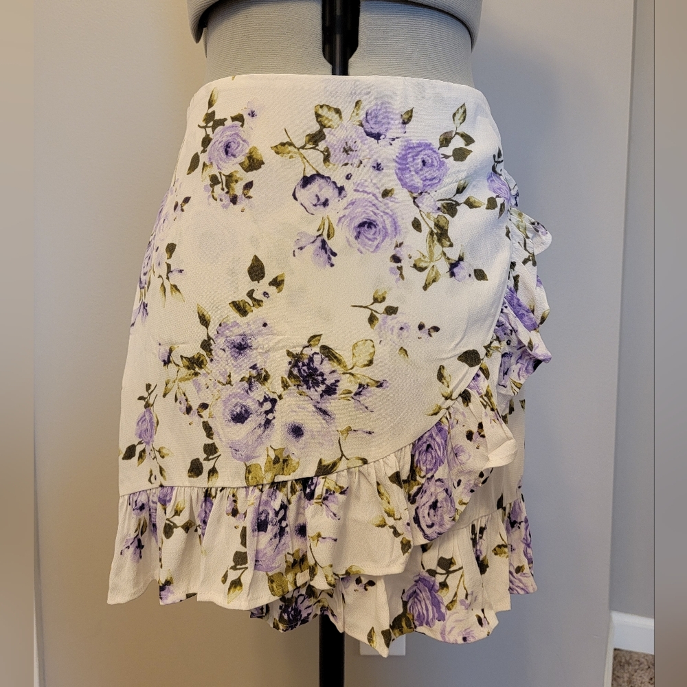 Forever 21 Purple and Cream Mini Wrap Skirt